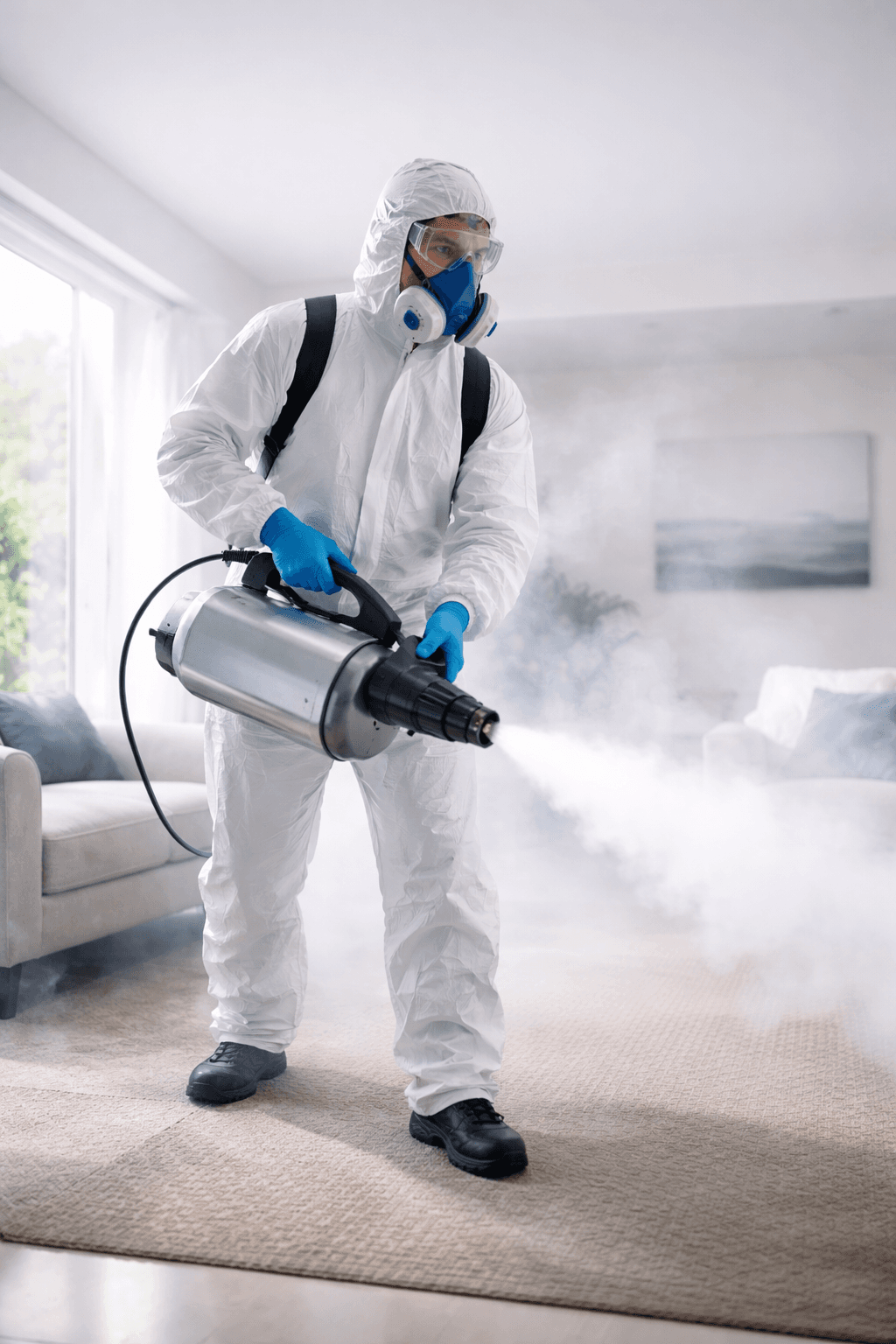 General insect control service being carried out in an indoor property setting